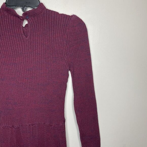 PAMELA LOVE Midi Sweater Dress Women Medium Maroon Long Sleeve A-Line Knit - Picture 9 of 15